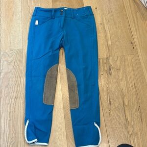 Blue Riding Pants with Brown Knee Patches